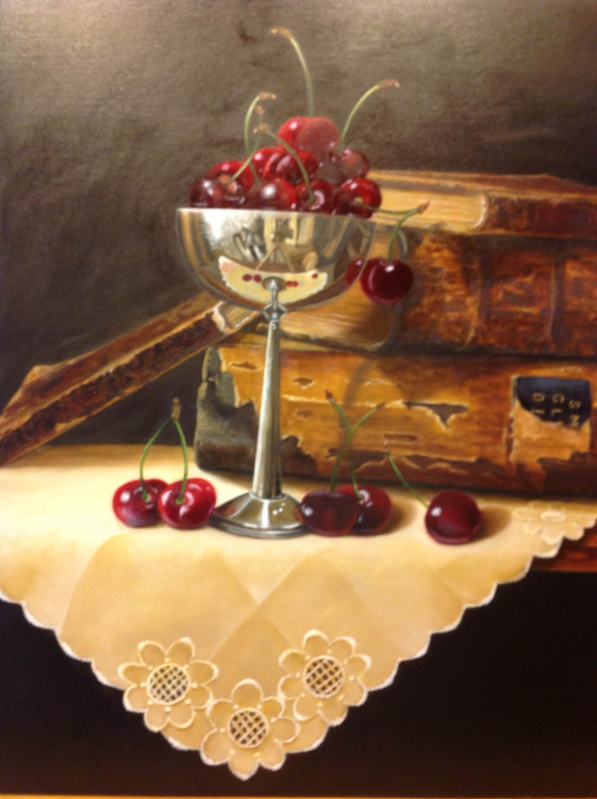 Cherries in silver 11x14 oil on board SOLD