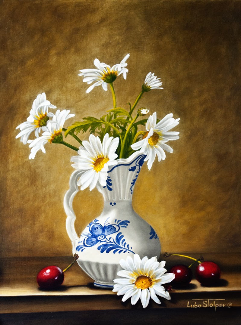 Dasies in Dutch vase 12x16 oil on board SOLD