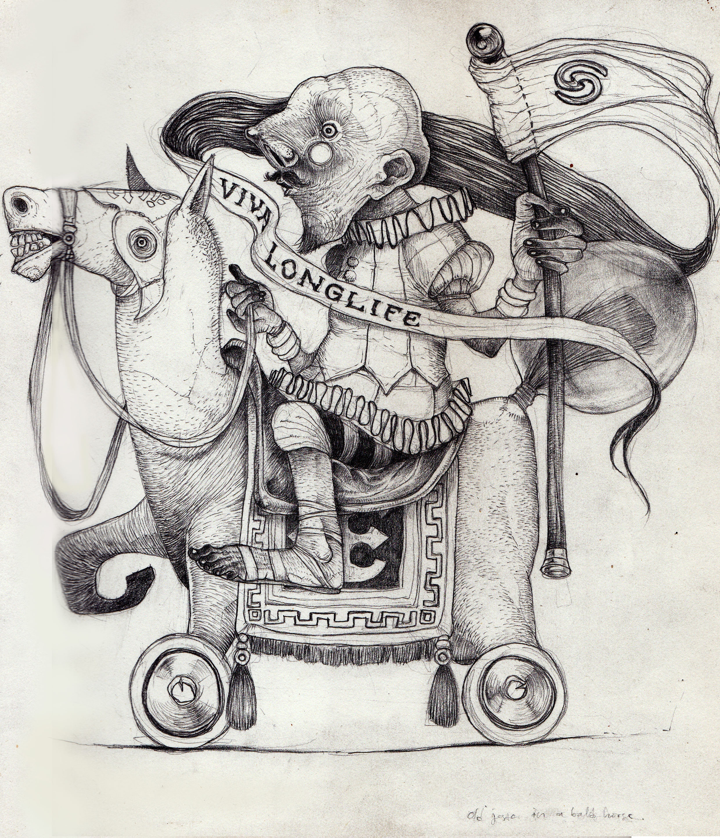 old jester in a bald horse