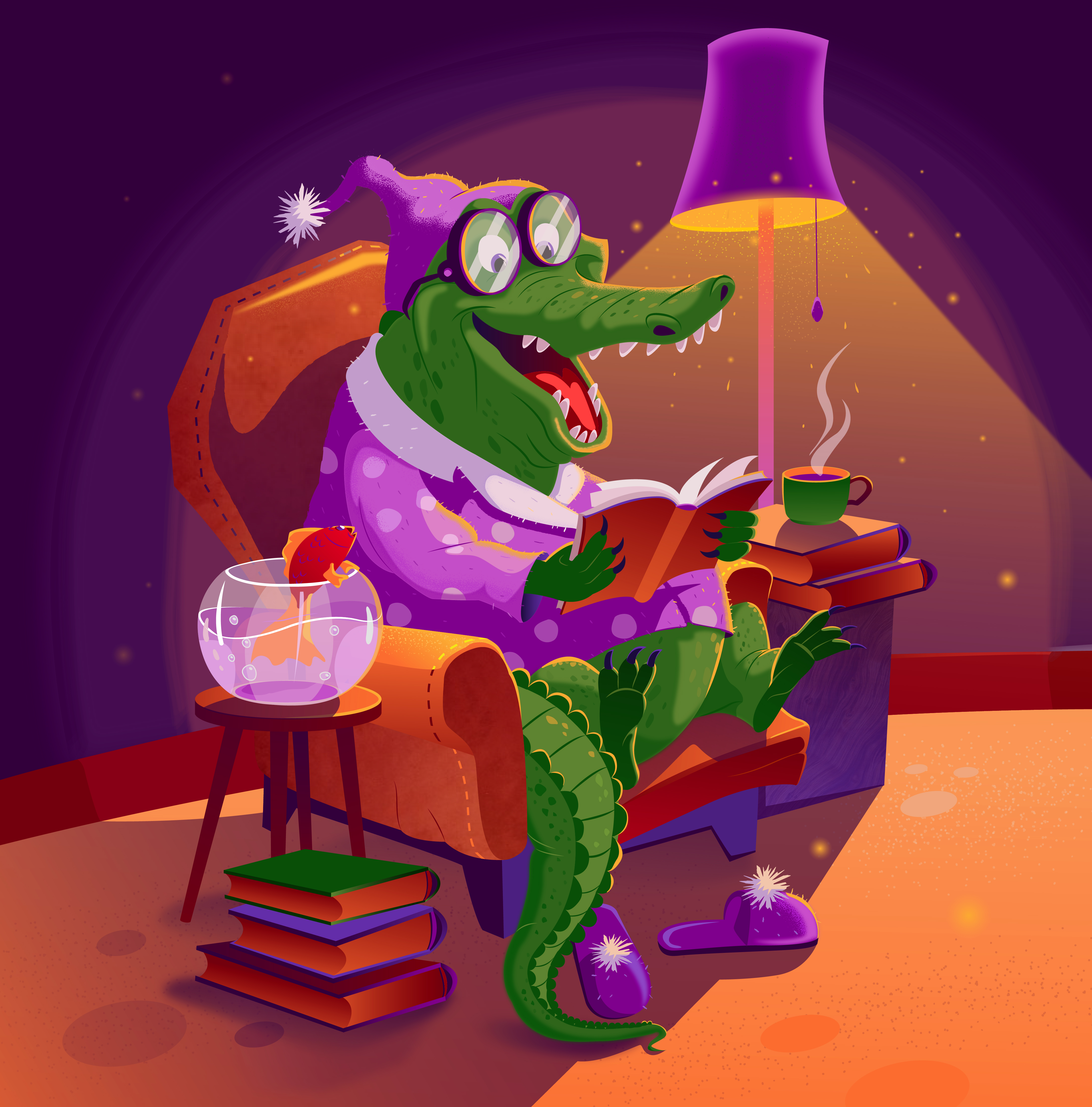 Crocodile and book