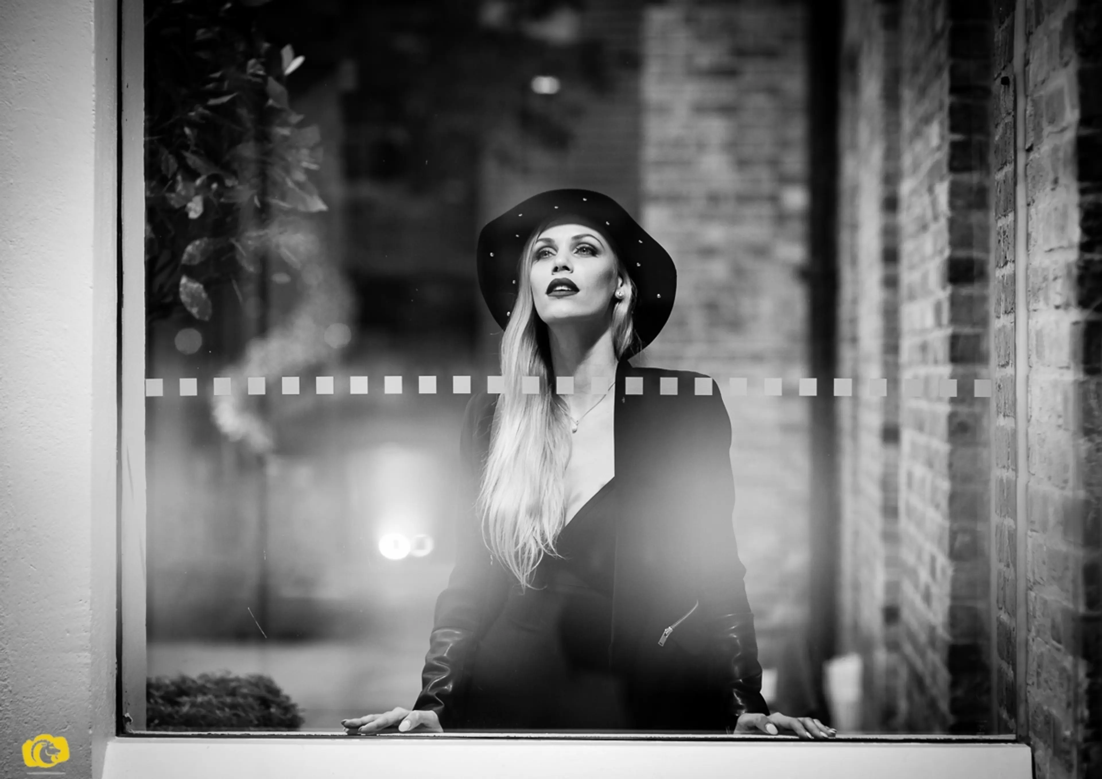 A fashion female portrait. Black-and-white. Location Belgravia, London.Tribute to Veronika
