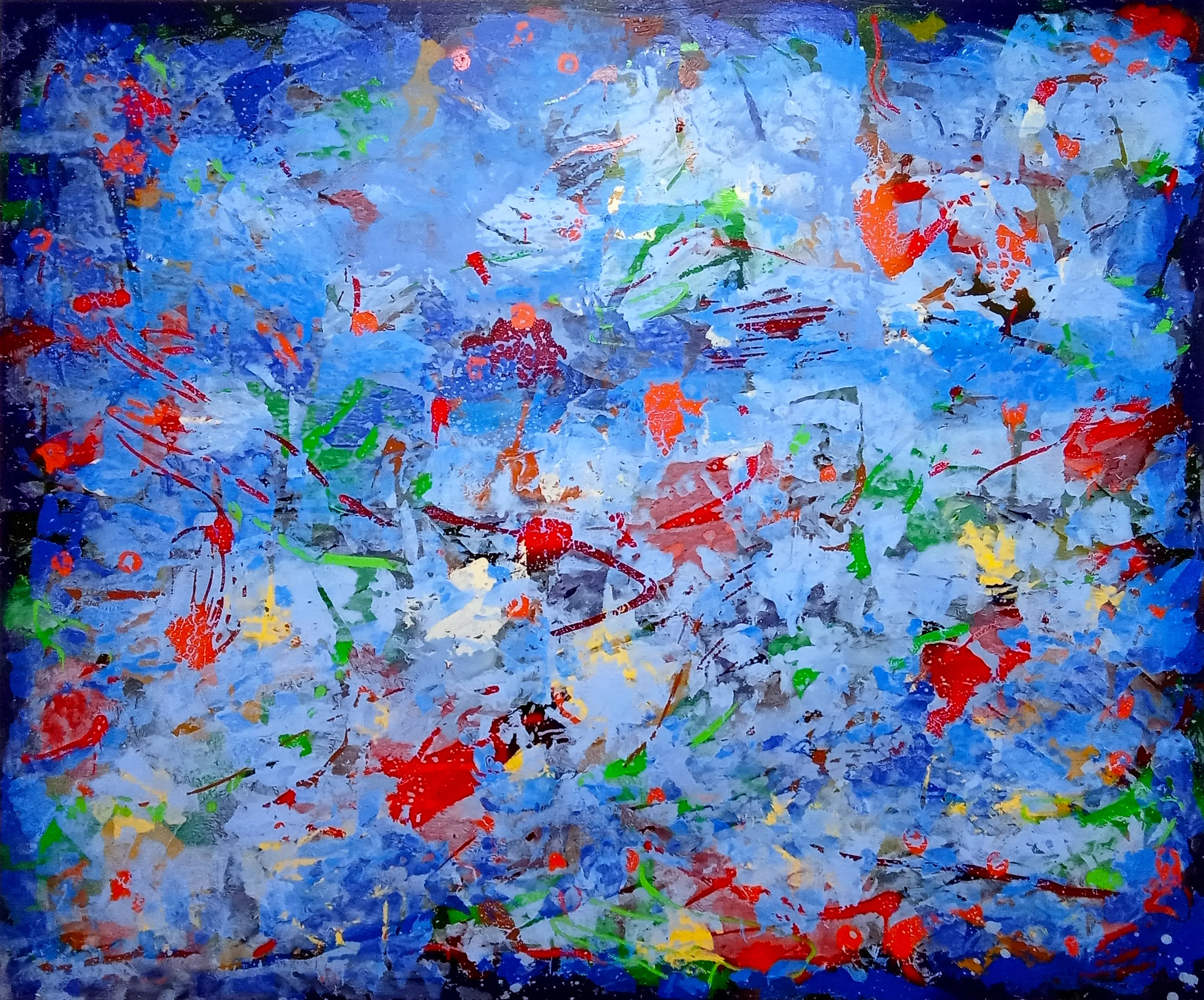 The Trail of Fireflies IV. 180 cm x 150 cm x 3.5 cm. Acrylic and spray paint on canvas. 2025