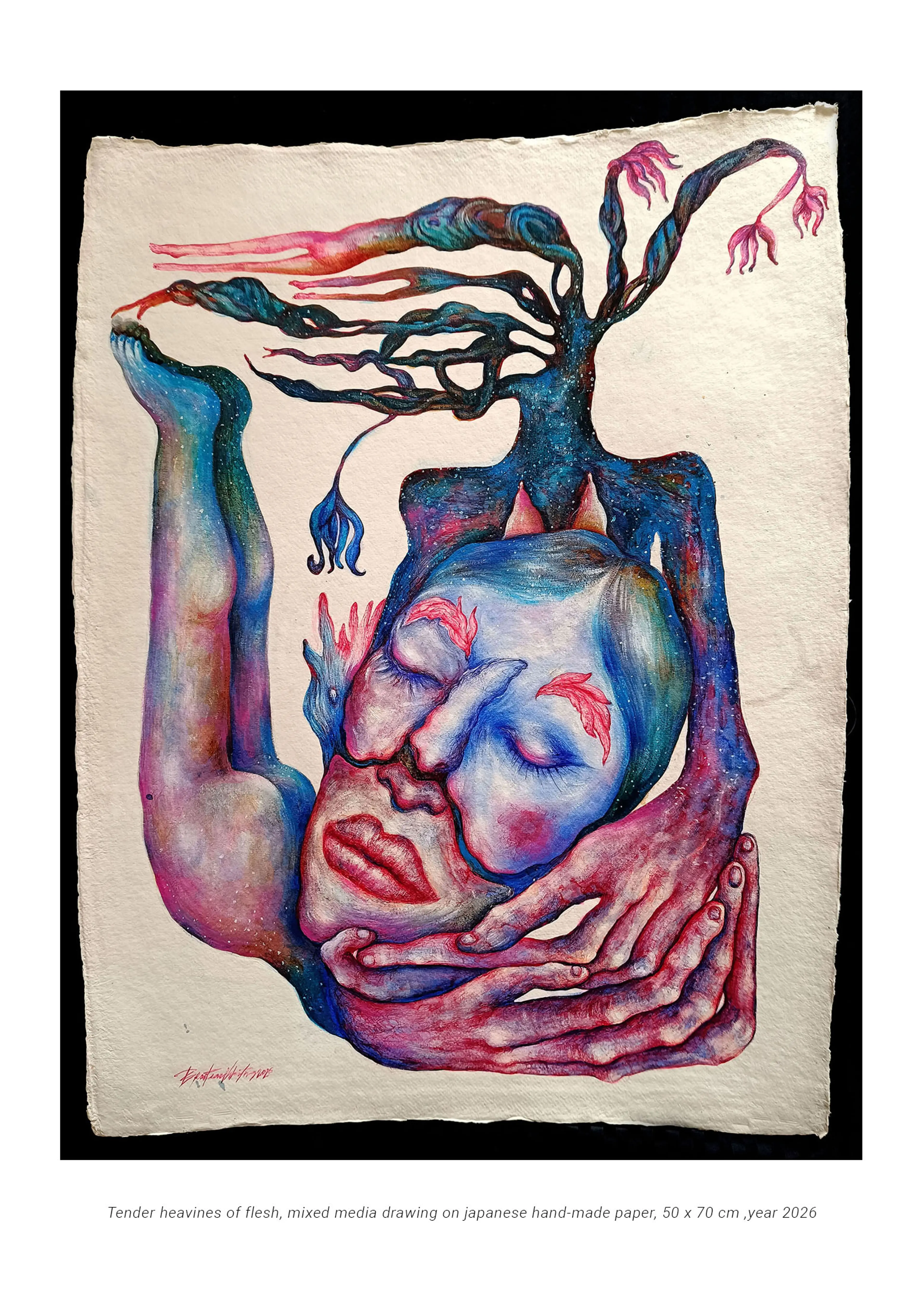 TENDER HEAVINESS OF FLESH / mixed media drawing on paper