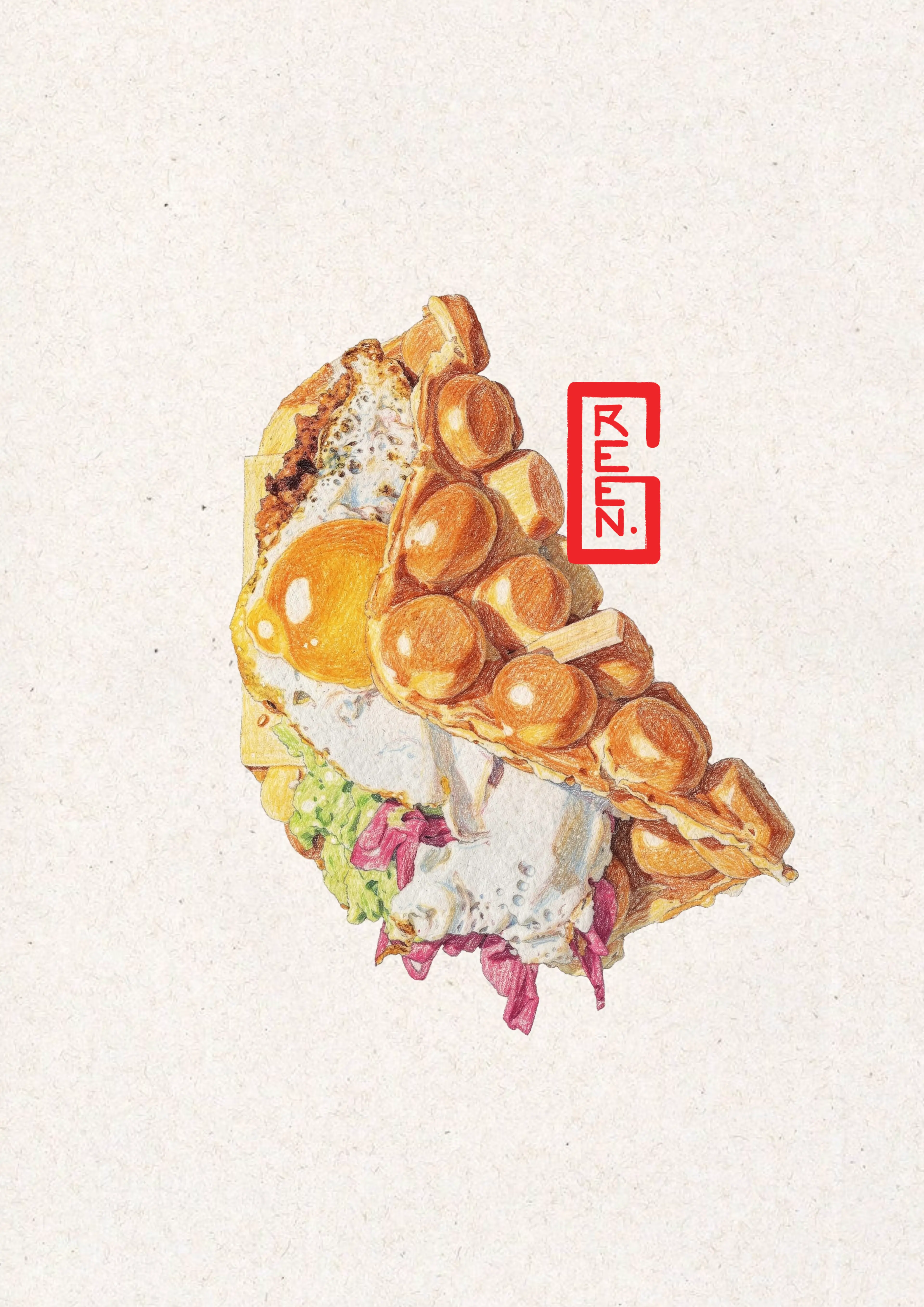 Korean Chicken Waffle — Illustration — Green Illustration