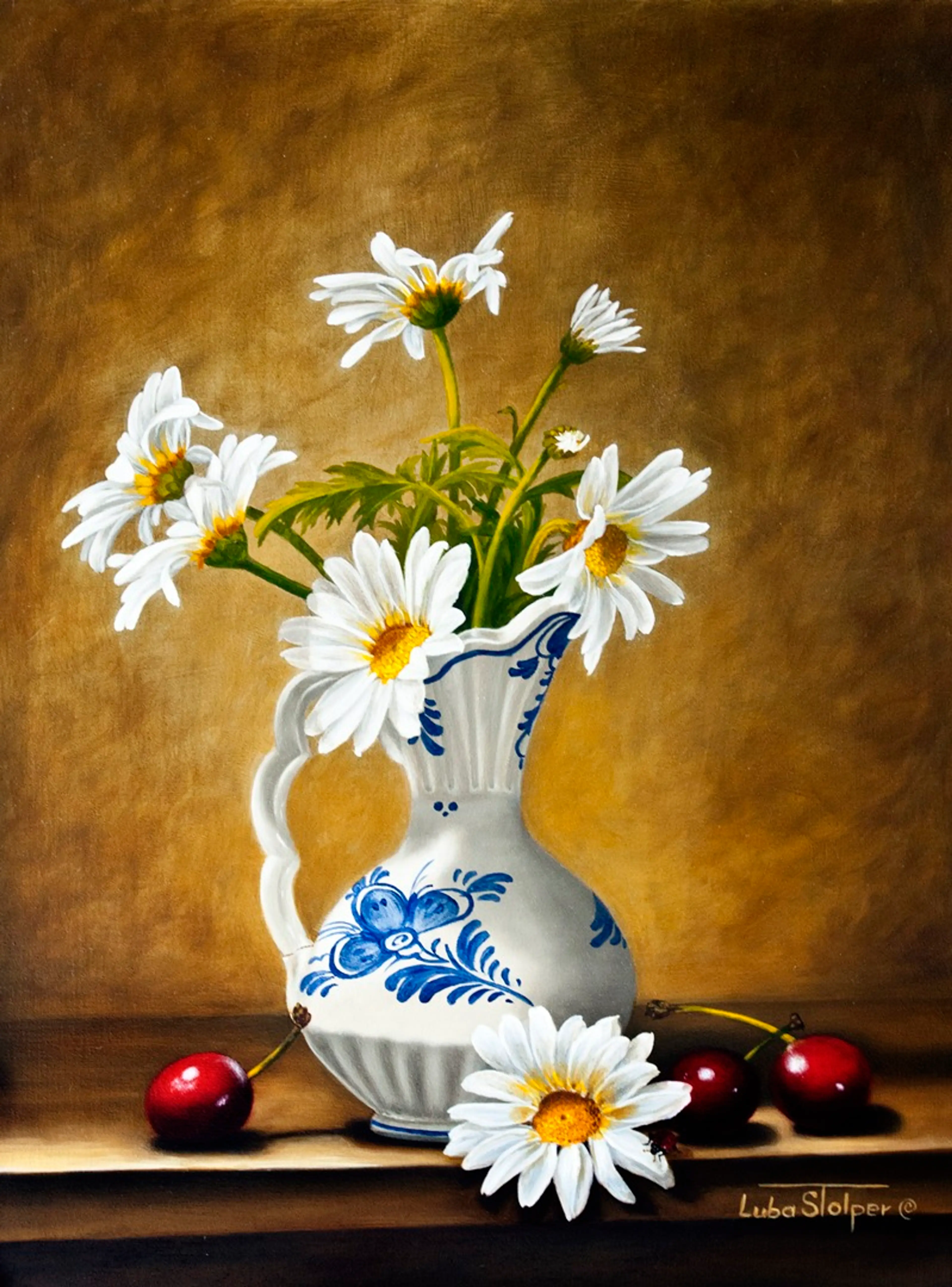 Dasies in Dutch vase 12x16 oil on board SOLD