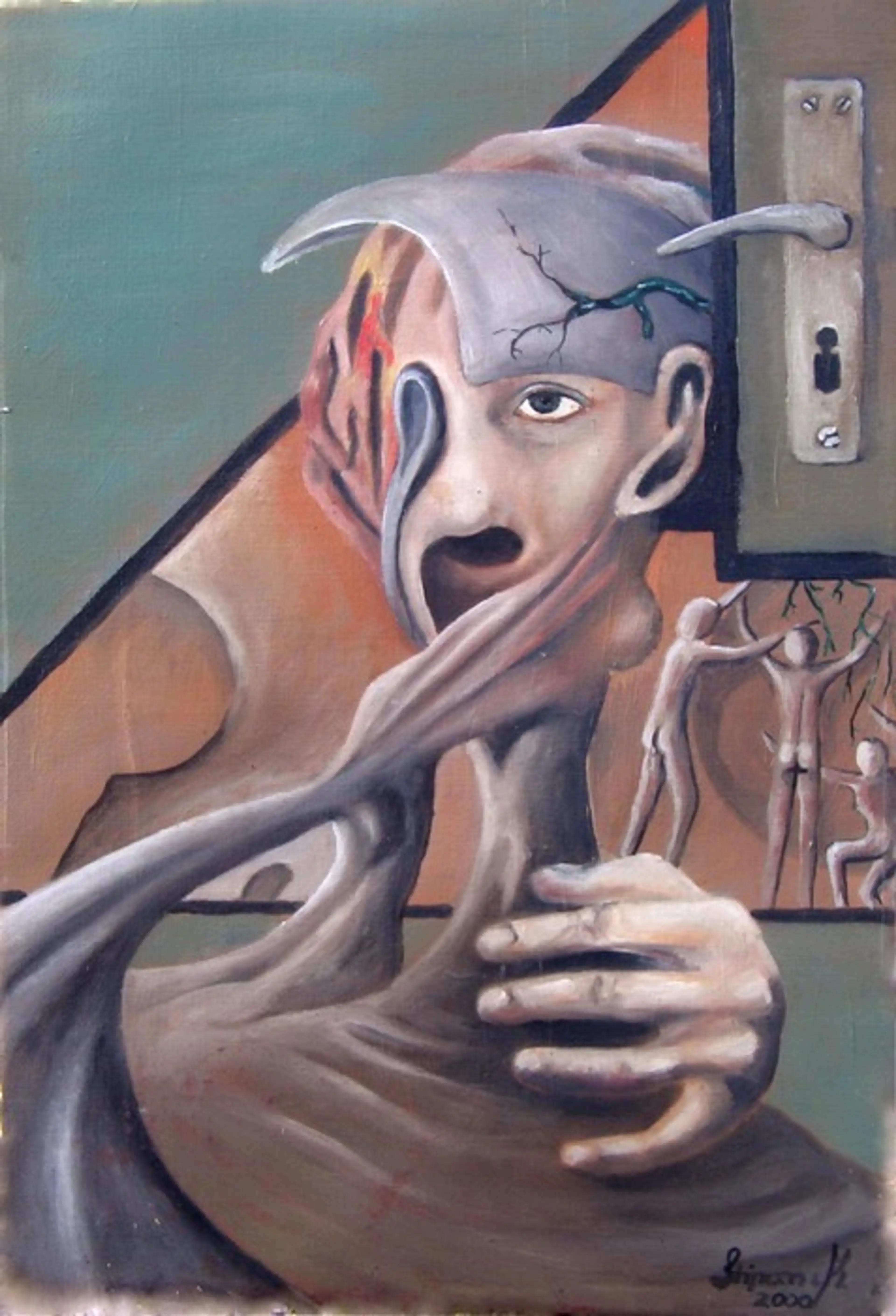 "Look Through the Keyhole", oil on canvas