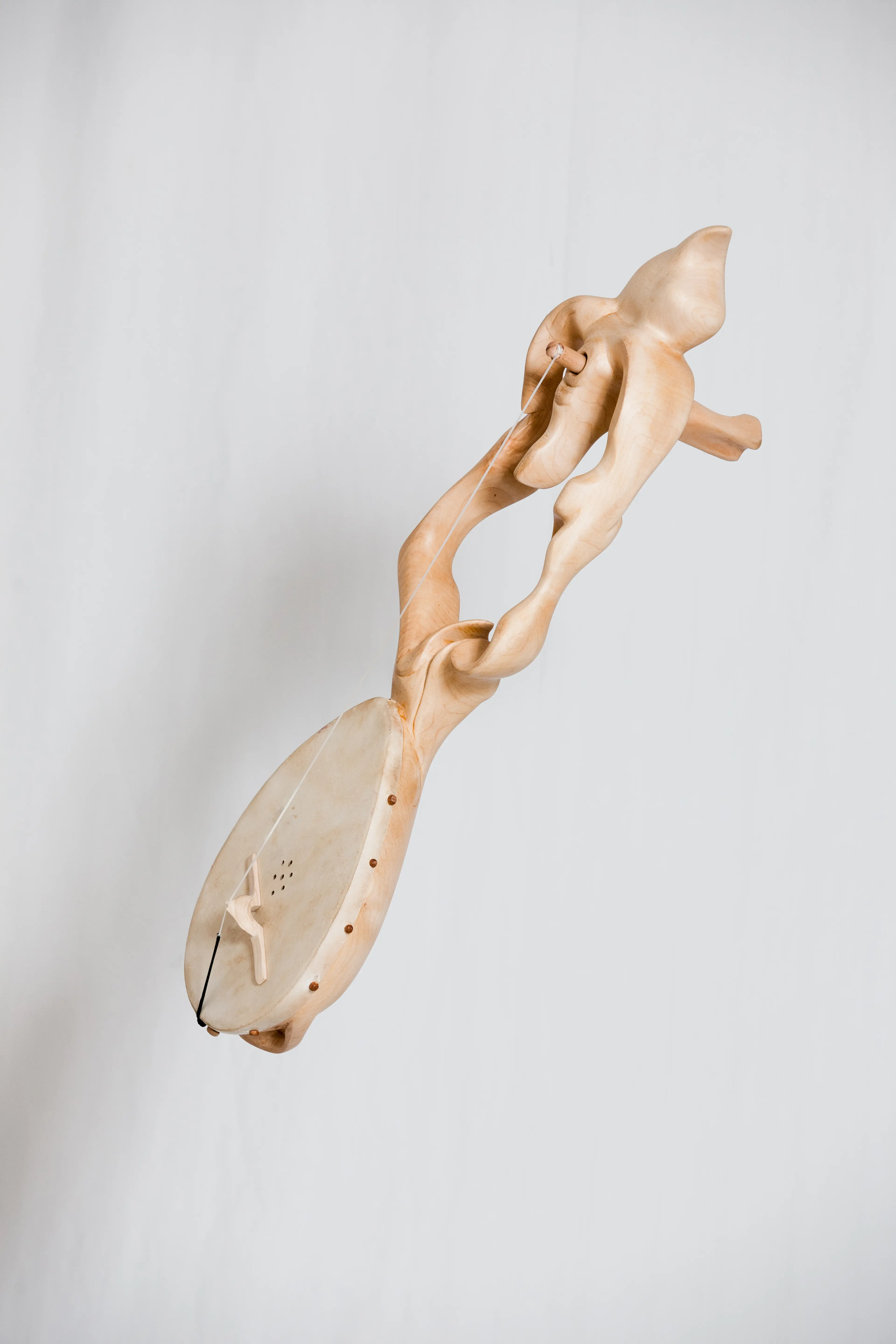 "Musical instrument IV", wood (maple), goatskin and horsehair