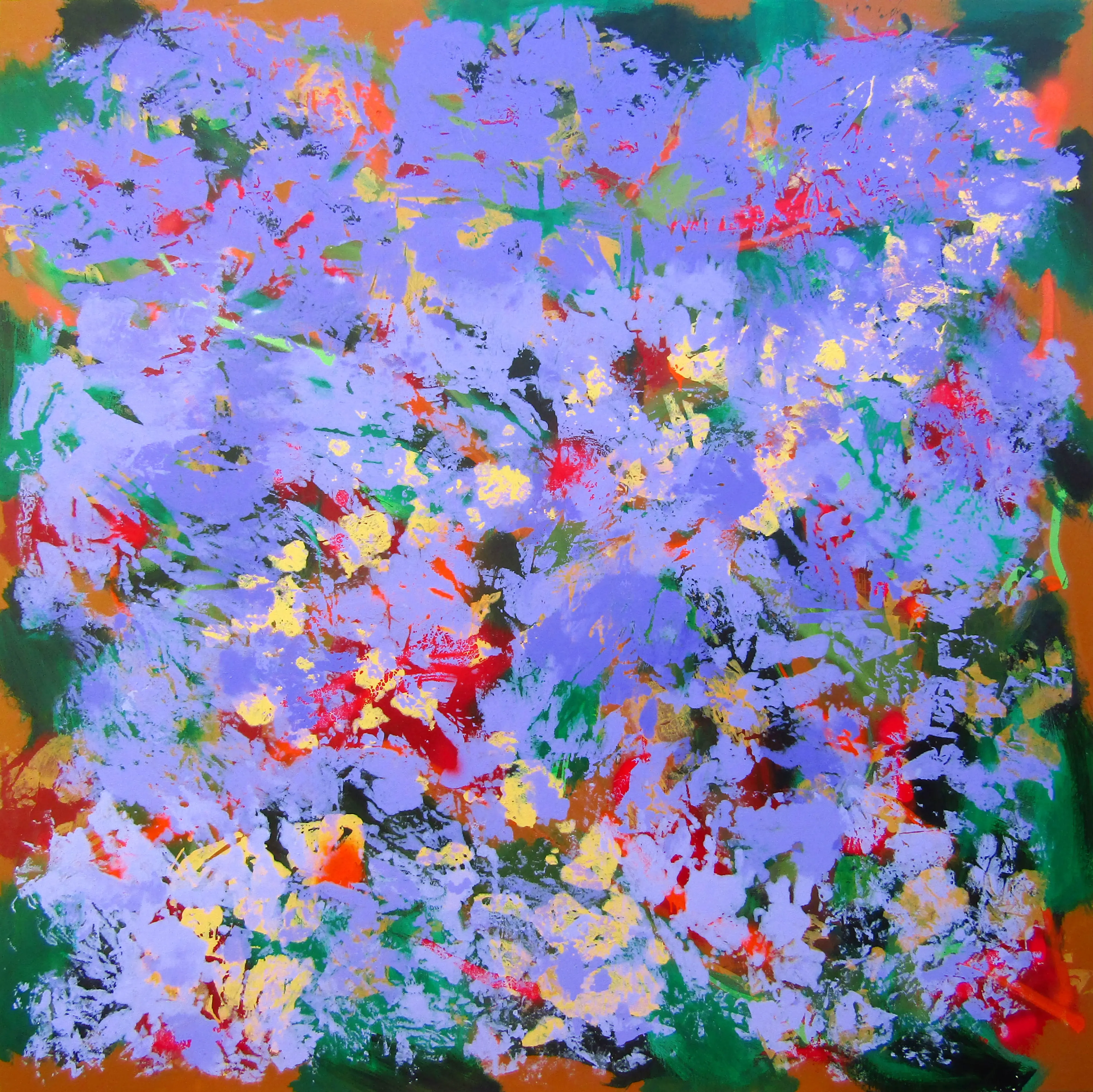 The Trail of Fireflies. 200 cm x 200 cm x 3.5 cm. Acrylic and spray paint on canvas. 2023
