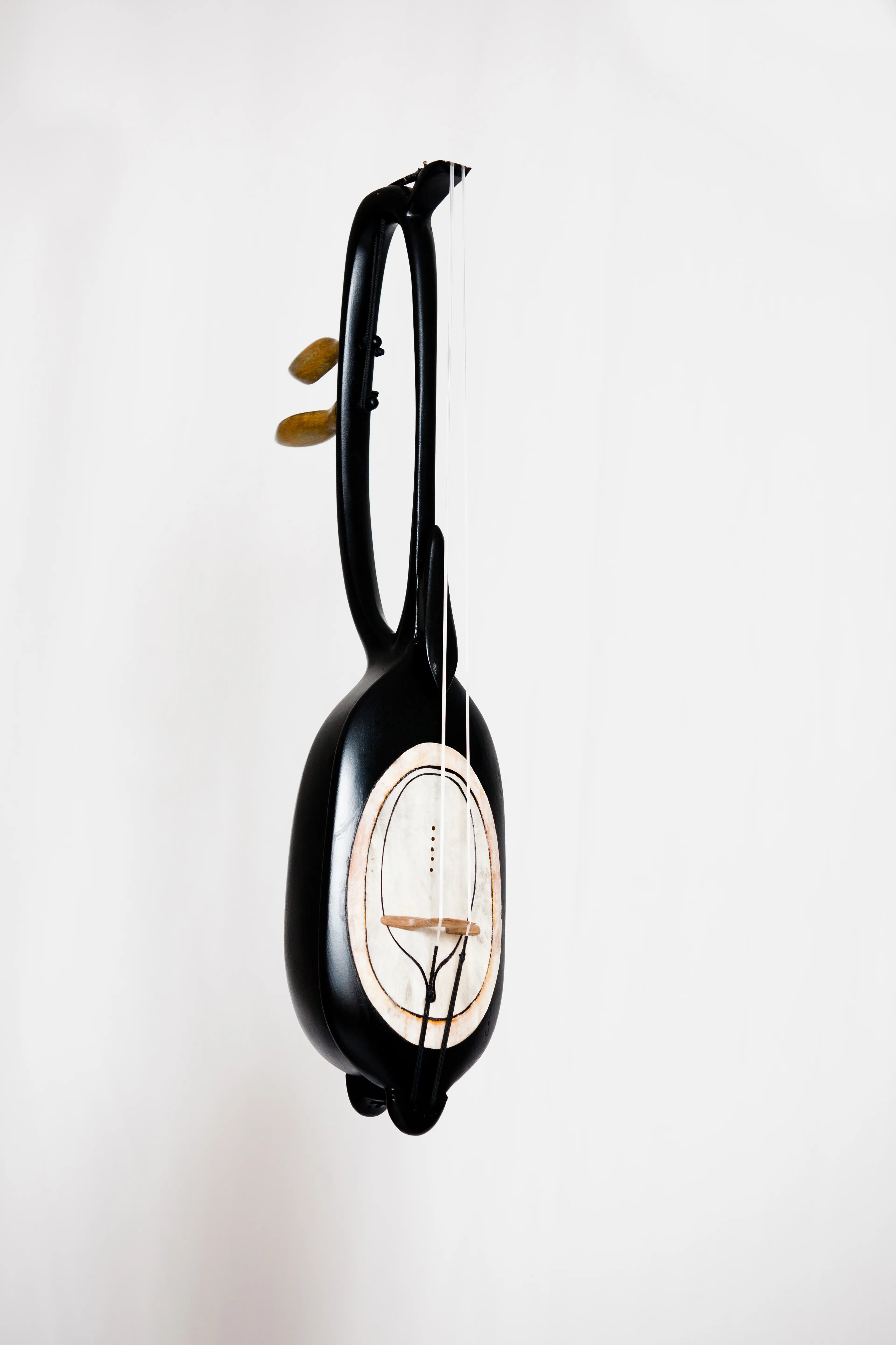 "Musical instrument V", wood (poplar), goatskin and horsehair