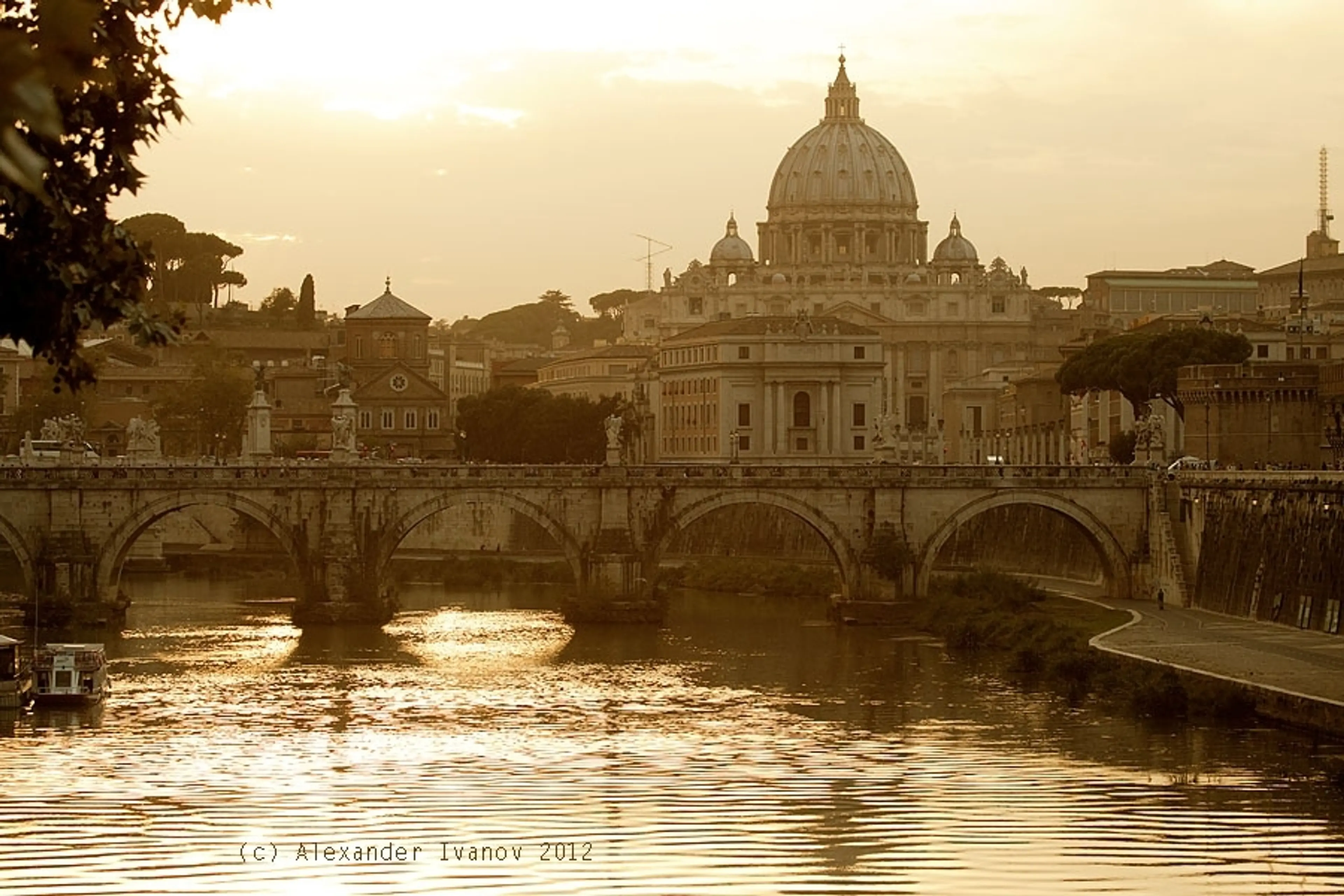 Sant Angelo Bridge and St.Peter's Cathedral in Rome, Italy