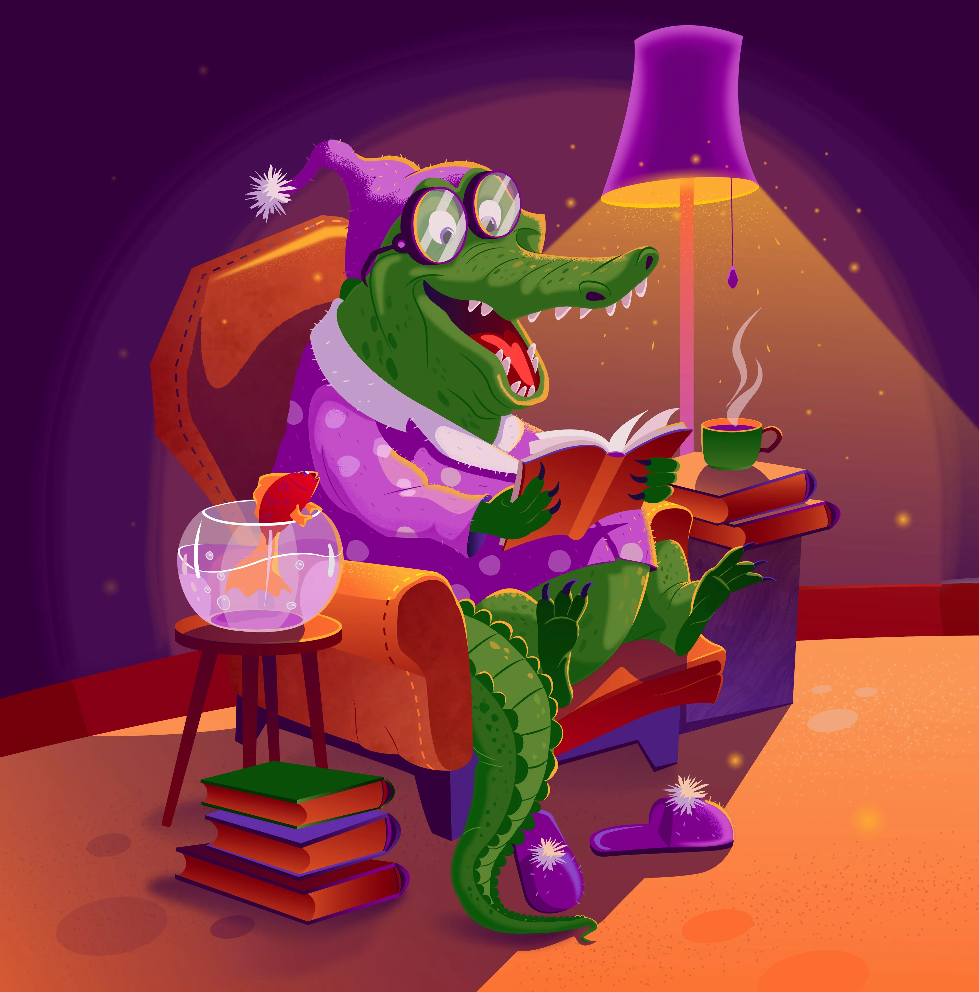 Crocodile and book